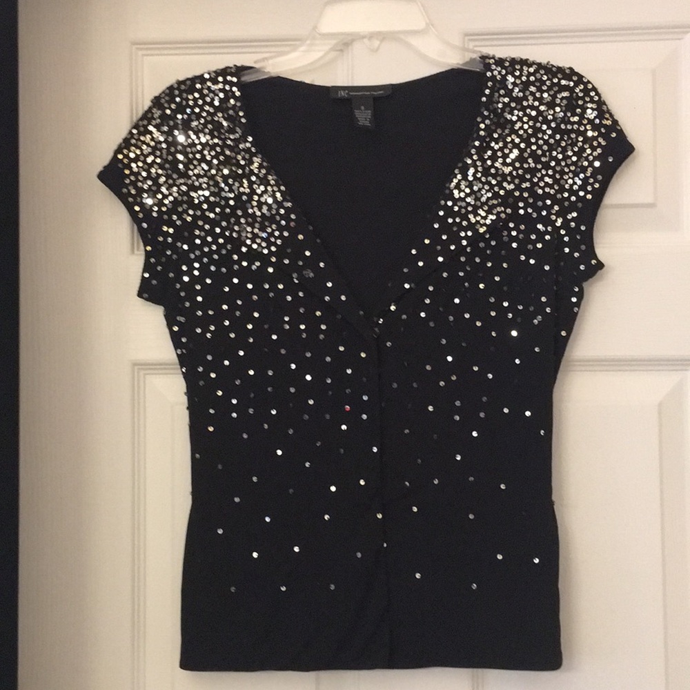 INC black sleeveless sequenced top